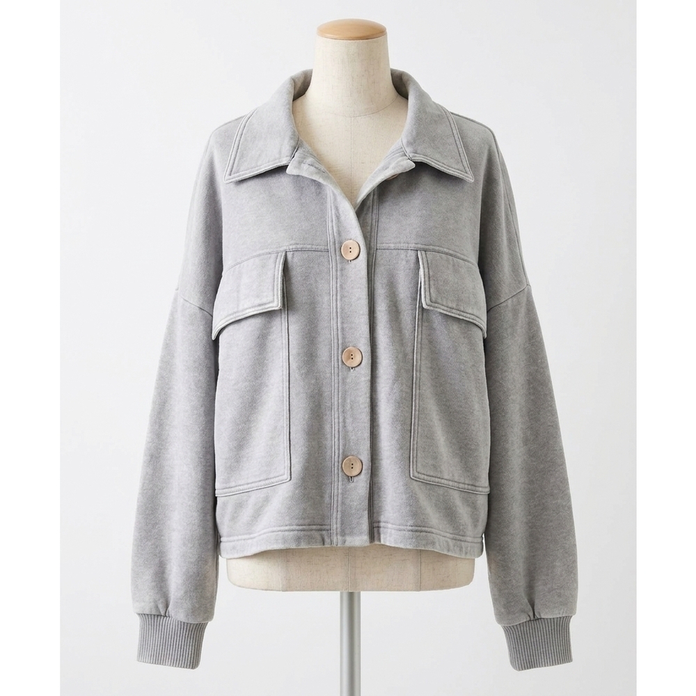 NEW ZENANA acid wash fleece cropped shacket with front pockets in sleet